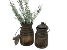 Nepalese kruik pot klein met deksel &amp; touw hout vintage bruin 26 x 14 cm | Stoer &amp; Sober | HSH11068 | Home Sweet Home