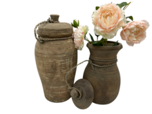 Nepalese kruik pot met deksel &amp; touw hout vintage bruin 30 x 16 cm | Stoer &amp; Sober | HSH567503 | Home Sweet Home