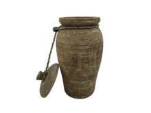 Nepalese kruik pot met deksel &amp; touw hout vintage bruin 36 x 18 cm | Stoer &amp; Sober | HSH757793 | Home Sweet Home