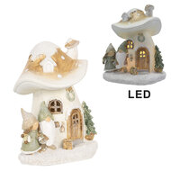 Clayre &amp; Eef | Decoratie paddenstoel  met kabouters beige LED 13x12x15 cm | 6PR4186