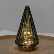 Clayre &amp; Eef | Kerstdecoratie Beeld Kerstboom met LED Groen &oslash; 11x19 cm | 6GL4571GR