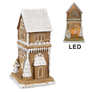 Clayre &amp; Eef | Decoratie Huis met LED Bruin Wit 8x8x15 cm | 6PR4193