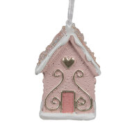 Clayre &amp; Eef | Decoratie hanger huisje Roze 4x4x6 cm | 6PR4211