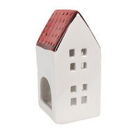 Clayre &amp; Eef | Decoratie Huisje Wit Rood 8x8x15 cm | 6CE1846