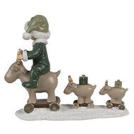 Clayre &amp; Eef | Kerstdecoratie kind op hert Beige groen 17x8x14 cm | 6PR4188