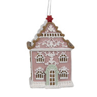 Clayre &amp; Eef | Decoratie hanger huisje Roze Wit 6x4x9 cm | 6PR4215