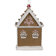 Clayre &amp; Eef | Decoratie hanger huisje Roze Wit 6x4x9 cm | 6PR4215