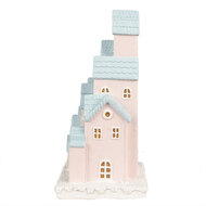 Clayre &amp; Eef | Decoratie Huis met LED Roze Blauw 13x13x26 cm | 6PR4202