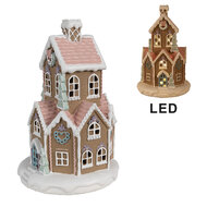 Clayre &amp; Eef | Decoratie Huis met LED Bruin Wit &oslash; 14x22 cm / 3xAAA | 6PR4308