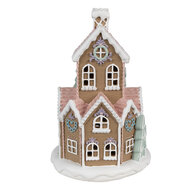 Clayre &amp; Eef | Decoratie Huis met LED Bruin Wit &oslash; 14x22 cm / 3xAAA | 6PR4308