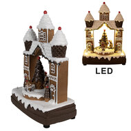 Clayre &amp; Eef | Muziekdoos Huisje/Kerstboom LED Bruin Wit 20x11x27 cm | 6PR4312