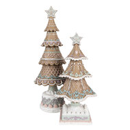 Clayre &amp; Eef | Kerstdecoratie Kerstboom Bruin Wit 12x12x25 cm | 6PR4320