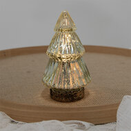 Clayre &amp; Eef | Kerstdecoratie Beeld Kerstboom met LED Goudkleurig &oslash; 8x14 cm | 6GL4559