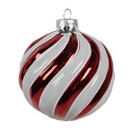 Clayre &amp; Eef | Kerstbal Rood Wit &oslash; 10x10 cm | 6GL4613
