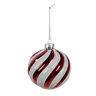 Clayre &amp; Eef | Kerstbal Rood Wit &oslash; 10x10 cm | 6GL4613