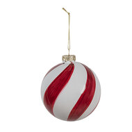 Clayre &amp; Eef | Kerstbal Rood Wit &oslash; 12x12 cm | 6GL4620