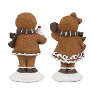 Clayre &amp; Eef | Decoratie peperkoekpoppenset van 2 Bruin Wit 2x2x5 / 2x2x5 cm | 6PR4306