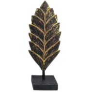 Blad/veer carving S op voet 38x15x9cm Zwart Goud hout| WA7986 | Woodart | Stoer &amp; Sober Woonstijl