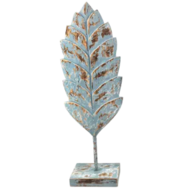 Blad/veer carving L op voet 54x19x9cm zee blauw hout| WA7976 | Woodart | Stoer &amp; Sober Woonstijl