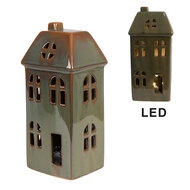 Clayre & Eef | Decoratie Huisje met LED Groen 7x6x15 cm | 6CE1797