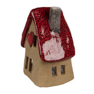 Clayre &amp; Eef | Decoratie Huisje Bruin Rood 12x9x16 cm | 6CE1776