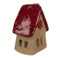 Clayre &amp; Eef | Decoratie Huisje Bruin Rood 12x9x16 cm | 6CE1776