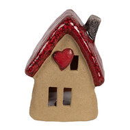 Clayre &amp; Eef | Decoratie Huisje Bruin Rood 10x8x13 cm | 6CE1777