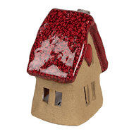 Clayre &amp; Eef | Decoratie Huisje Bruin Rood 10x8x13 cm | 6CE1777