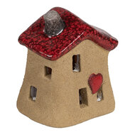 Clayre & Eef | Decoratie Huisje Bruin Rood 7x6x8 cm | 6CE1778