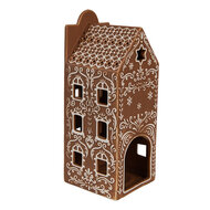 Clayre &amp; Eef | Theelichthouder Kerst Huisje Bruin Wit 7x7x19 cm | 6CE1747