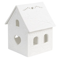 Clayre &amp; Eef | Theelichthouder Kerst Huisje Wit 7x8x9 cm | 6CE1739