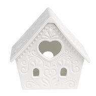 Clayre &amp; Eef | Theelichthouder Kerst Huisje Wit 9x7x8 cm | 6CE1740