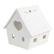 Clayre &amp; Eef | Theelichthouder Kerst Huisje Wit 9x7x8 cm | 6CE1740