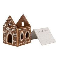 Clayre &amp; Eef | Theelichthouder Kerst Huisje Bruin Wit 7x8x9 cm | 6CE1742