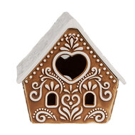 Clayre &amp; Eef | Theelichthouder Kerst Huisje Bruin Wit 9x7x8 cm | 6CE1743