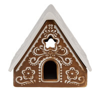 Clayre &amp; Eef | Theelichthouder Kerst Huisje Bruin Wit 8x8x8 cm | 6CE1744