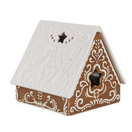 Clayre &amp; Eef | Theelichthouder Kerst Huisje Bruin Wit 8x8x8 cm | 6CE1744