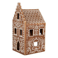 Clayre &amp; Eef | Theelichthouder Kerst Huisje Bruin Wit 7x7x15 cm | 6CE1745