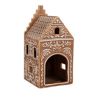 Clayre &amp; Eef | Theelichthouder Kerst Huisje Bruin Wit 7x7x15 cm | 6CE1745