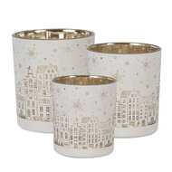 Clayre &amp; Eef | Waxinelichthouder set van 3 Wit &oslash; 7x8 / &oslash; 9x10 / &oslash; 10x12 cm | 6GL4657