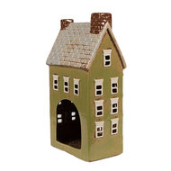 Clayre &amp; Eef | Theelichthouder Kerst Huisje Groen Beige 14x10x26 cm | 6CE1870