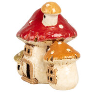 Clayre &amp; Eef | Theelichthouder Kerst Huisje Beige Rood 17x12x16 cm | 6CE1876