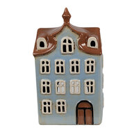 Clayre &amp; Eef | Theelichthouder Kerst Huisje Blauw Bruin 13x9x22 cm | 6CE1882