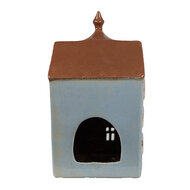 Clayre &amp; Eef | Theelichthouder Kerst Huisje Blauw Bruin 13x9x22 cm | 6CE1882