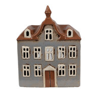 Clayre &amp; Eef | Theelichthouder Kerst Huisje Grijs Bruin 16x9x20 cm | 6CE1883