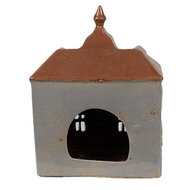 Clayre &amp; Eef | Theelichthouder Kerst Huisje Grijs Bruin 16x9x20 cm | 6CE1883