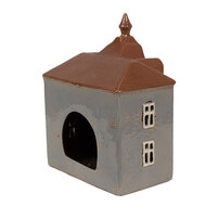 Clayre &amp; Eef | Theelichthouder Kerst Huisje Grijs Bruin 16x9x20 cm | 6CE1883