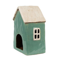 Clayre &amp; Eef | Theelichthouder Kerst Huisje Groen Beige 13x9x18 cm | 6CE1898