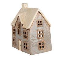 Clayre &amp; Eef | Theelichthouder Kerst Huisje Grijs Beige 15x10x17 cm | 6CE1899