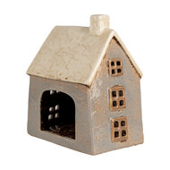 Clayre &amp; Eef | Theelichthouder Kerst Huisje Grijs Beige 15x10x17 cm | 6CE1899